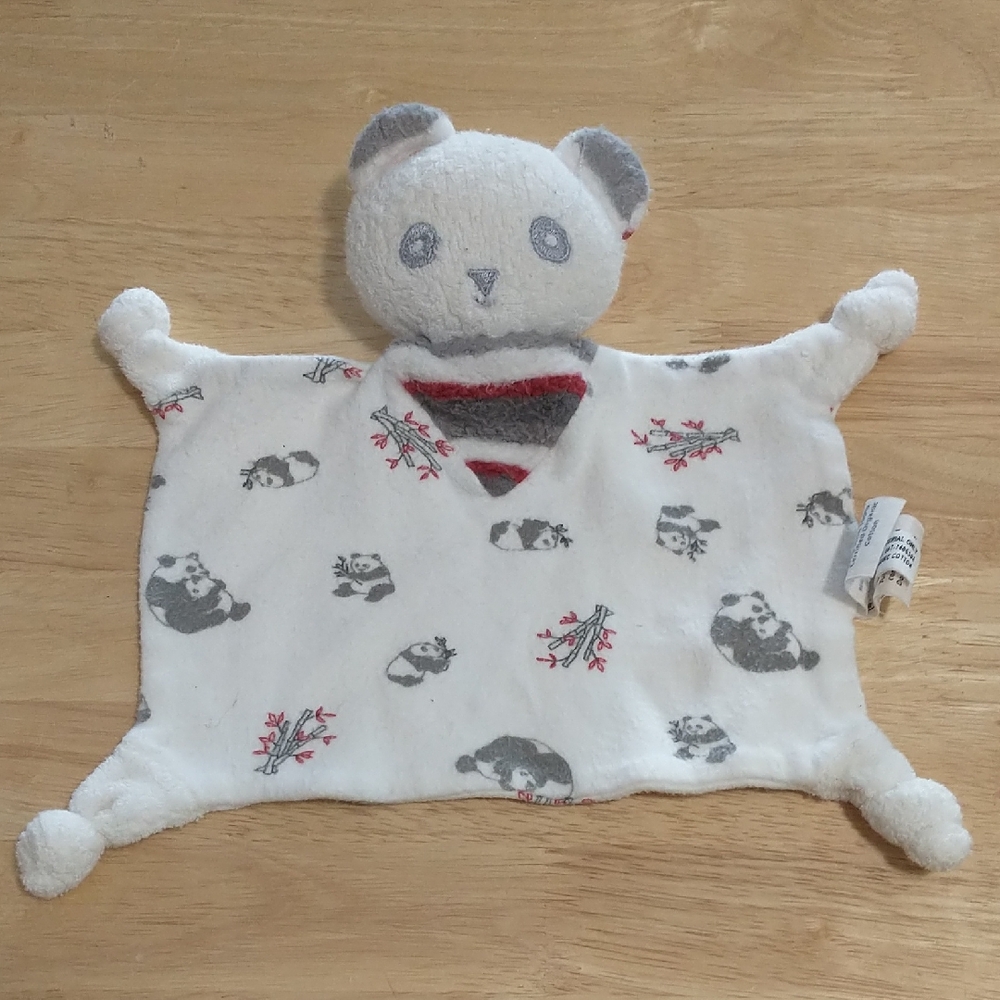Under the Nile Organic Cotton Panda Lovey - White & Gray with Red Detail